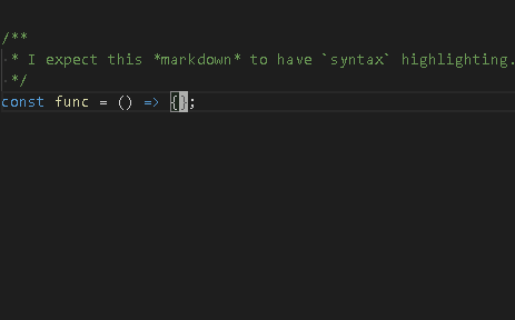 VS Code's markdown highlighting stopped working in JavaScript/TypeScript comments.